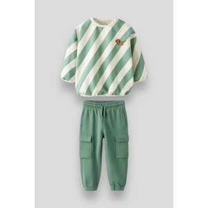Yeşil Hayvancık Işlemeli Pamuklu Sweatshirt Jogger Pantolon Alt-Üst Set Takım