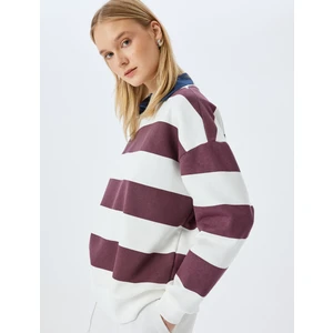 Bisiklet Yaka Renk Bloklu Uzun Kollu Şardonlu Oversize Sweatshirt