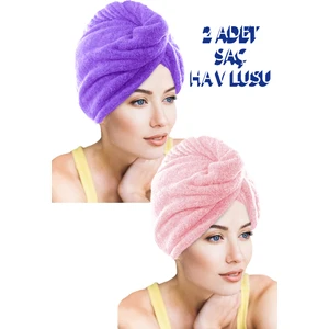 2 Adet Kalın Mikrofiber 2 Düğmeli Saç Havlusu Saç Bonesi Banyo Deniz ve Havuz Sonrası Plaj