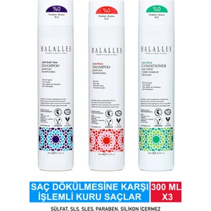 Saç Dökülmesine Karşı Şampuan Işlemli Kuru Saçlar - Sülfatsız & Vegan Formül 3 x 300 ml