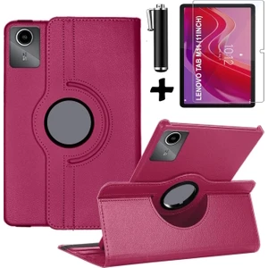 M.TK Moveteck Lenovo Tab M11 TB330-FU 11" Inç Uyumlu Tablet Kılıf 360 Derece Dönebilen Kapaklı Standlı Tablet Kılıfı + Ekran Koruyucu Nano Cam 2in1 Set -Wuxga