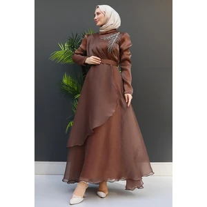 Giza Store Taşlı Organze Abiye Fuşya