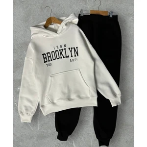 Kids Face Özel Tasarım Kapüşonlu Brooklyn You Are Baskılı Şardonlu Kışlık Erkek Çocuk Eşofman Takımı