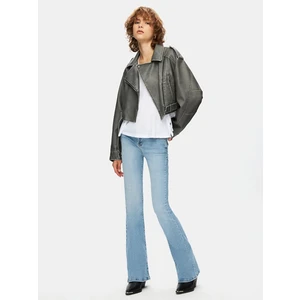 Kadın  Soluk Efektli Küba Yaka Fermuarlı Gri Ceket