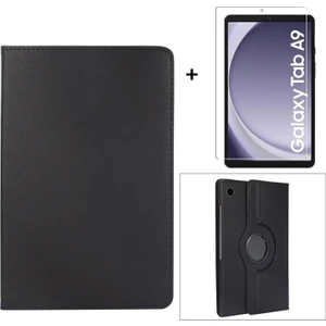 Samsung Galaxy Tab A9 8.7 Inch 2023 360° Dönebilen Standlı Suni Deri Kılıf + Nano Cam Ekran Koruyucu