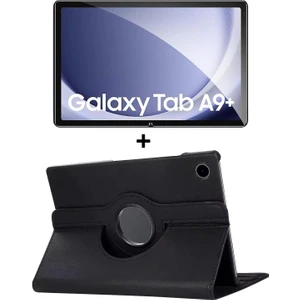 Samsung Galaxy Tab A9 Plus 11' 2023 360° Dönebilen Standlı Suni Deri Kılıf + Nano Cam Ekran Koruyucu