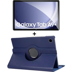 Samsung Galaxy Tab A9 Plus 11' 2023 360° Dönebilen Standlı Suni Deri Kılıf + Nano Cam Ekran Koruyucu