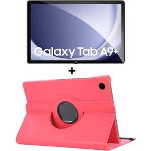 Samsung Galaxy Tab A9 Plus 11' 2023 360° Dönebilen Standlı Suni Deri Kılıf + Nano Cam Ekran Koruyucu