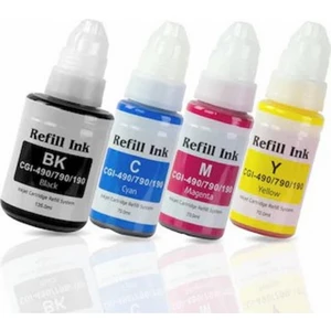 Canon Pixma G3410 GI-490 4 Renk Muadil Mürekkep Seti - Siyah 135 Ml- Renkliler 70 ml