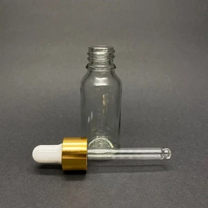 Ziylan Ambalaj 20 ml Şeffaf, Cam Şişe, 24 Adet, Cam Damlalıklı, Ecza Şişesi, Propolis Şişesi, Gold Kapak Beyaz Emzik