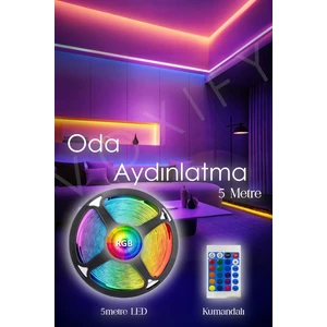 2'li Set Rgb Duvar Tavan Şerit LED Işık Ambiyans & Sabit 16 Renk Kumandalı Yapışkanlı 10 Metre