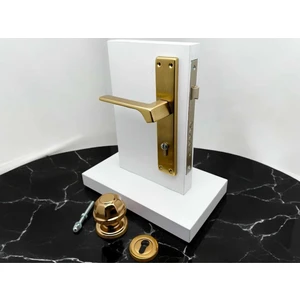 Zey Mat Altın Çelik Kapı Kolu Sol Basar + Kapı Tokmağı Kilit Hariçtir