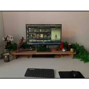 Masif Doğal Ahşap Monitör Yükseltici Organizer Çam Ağacı