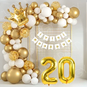 20 Yaş Doğum Günü Seti Gold Kral Taçlı Gold Beyaz Şeffaf Konfetili  Istenen Yaş Seçenekli Balon Seti