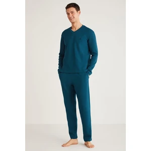 Pamuk Yumuşak Dokulu V Yaka Uzun Kol Erkek Pijama Takım M811