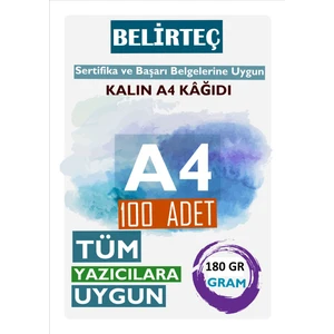 Kalın Beyaz A4 Kağıdı 180 Gram 100 Adet Sertifika