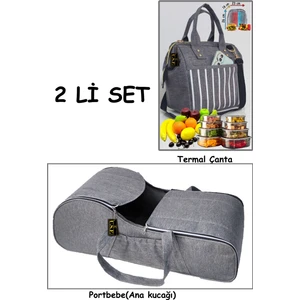 Portbebe Ana Kucağı Puset Bebek Taşıma + Anne Bebek Termal Çantası  2li set