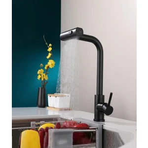 Rena Design Çok Modlu Siyah Mutfak Evye Bataryası Spiralli Çek Bırak Başlık Yağmurlama