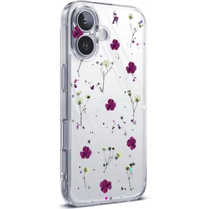 3gen Case İphone 16 Plus Uyumlu Mor Çiçekler Desenli Şeffaf Silikon Kılıf