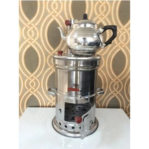 Tekno Trust Tek Musluklu Paslanmaz Krom Odunlu Semaver 5 Litre + Demlik 1 Litre