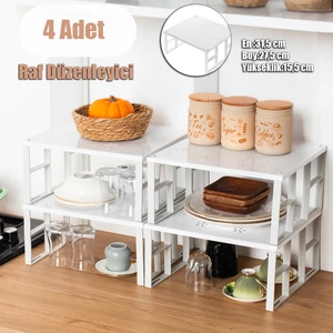Org-01 4lü Raf Düzenleyici - Dolap Içi Düzenleyici Raf - Tabak Bardak Rafı - Raf Yükseltici