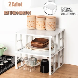 Org-01 - 2li Raf Düzenleyici - Dolap Içi Düzenleyici Raf - Tabak Bardak Rafı