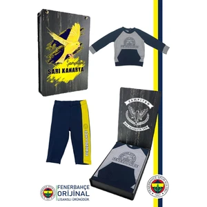 Fb Logo Sarı-Lacivert Bebek Sweat Eşofman Alt Set Ahşap Kutulu