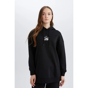 Relax Fit Kapüşonlu İçi Yumuşak Tüylü Nakışlı Kalın Sweatshirt Tunik E1203AX24WN