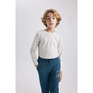 Erkek Çocuk Gri Standart Fit Normal Kesim Bisiklet Yaka Basic Düz %100 Pamuk Uzun Kollu Tshirt B7771A8NS