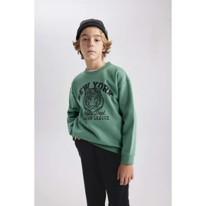 Erkek Çocuk Yeşil Regular Fit Düz Kesim Basic Düz Kapüşonlu Sweatshirt B7822A8NS