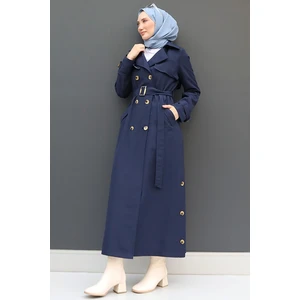Liza Düğmeli Trenç Lacivert