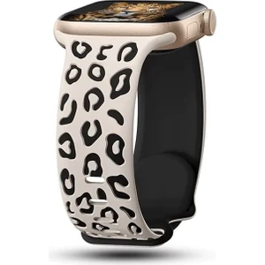 Apple Watch 10 42MM - 38/40/41MM Kordon Leopar Desen Yumuşak Silikon Kordon 2/3/4/5/6/se/7/8/9