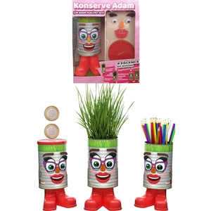 Konserve Bahçem Çim Adam - 4 Eğlence Bir Arada - 20 cm Büyük Boy Konserve Kadın Faaliyet Seti (Kumbara Özellikli)