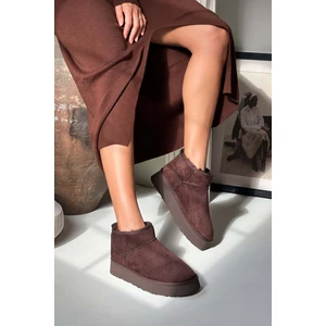 Nişantaşı Shoes Mini Kahve Süet Içi Kürklü Kalın Taban Kadın Bot