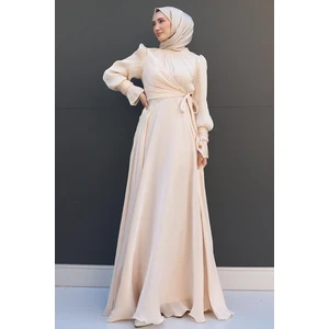 Fiyonk Detay Ipek Abiye Krem