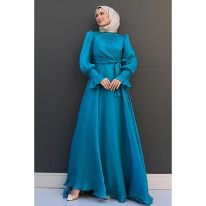 Giza Store Fiyonk Detay Ipek Abiye Gece Mavi