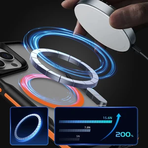 Alan Tech iPhone 14 Pro Max Uyumlu Magsafe Şarj Özellikli Renkli Kenar Airbag Şeritli Lamer Kapak-Turuncu