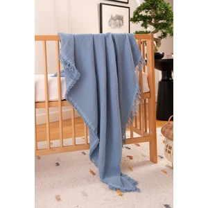 Müslin Örtü & Battaniye 4 Katlı Saçaklı  Pamuk Organik Oeko-Teks Sertifikalı 120 x 100 cm