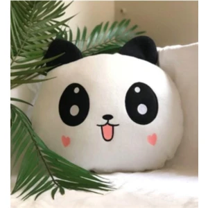 Panda Figürlü Kalp Yanaklı Sevimli Dekoratif Peluş Yastık