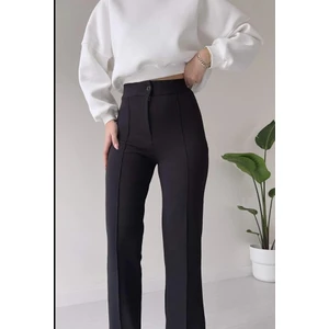 Moda Molası Yüksek Bel Ispanyol Paça Kumaş Pantolon