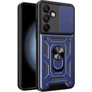 ZORE Galaxy S24 Fe Uyumlu Magnetik Standlı Kamera Korumalı Sürgülü Vega Kapak-Mavi