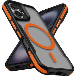 Farma Teknoloji iPhone 16 Plus Uyumlu Magsafe Şarj Özellikli Renkli Kenar Airbag Şeritli Lamer Kapak-Turuncu