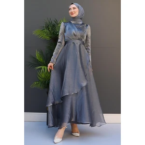 Giza Store Taşlı Organze Abiye Koyu Gri
