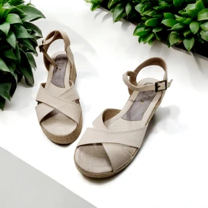 Gökçe Kundura Kadın Yazlık  Çapraz Keten Hasır 5 cm Topuklu Sandalet