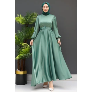 Giza Store Saten Kemerli Elbise Mint