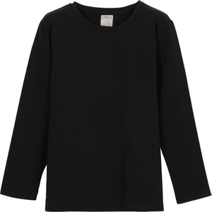 Siyah Basic Unisex Çocuk Mevsimlik Sıfır Yaka Uzun Kollu Tişört