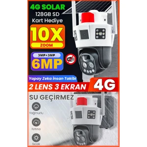 4g Solar Panelli Sım Kartlı 10X Zoom 12000 Mah Batarya Su Geçirmez 2 Yönlü Konuşma Yapay Zeka İnsan Takibi Sesli Alarm