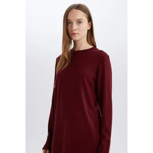 Regular Fit Bisiklet Yaka Yırtmaçlı Basic Düz Triko Kazak Tunik H3431AZ24AU