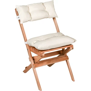 Puf Minderli Ahşap Katlanabilir  Bahçe Mutfak Balkon Teras Sandalyesi (Naturel-Krem)