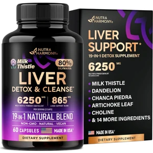 Nutraharmony Liver Cleanse Detox & Repair - Milk Thistle Dandelion Artichoke Tudca Glutathione & Nac - 80% Silymarin - Vegan - Made In Usa 60 Capsules